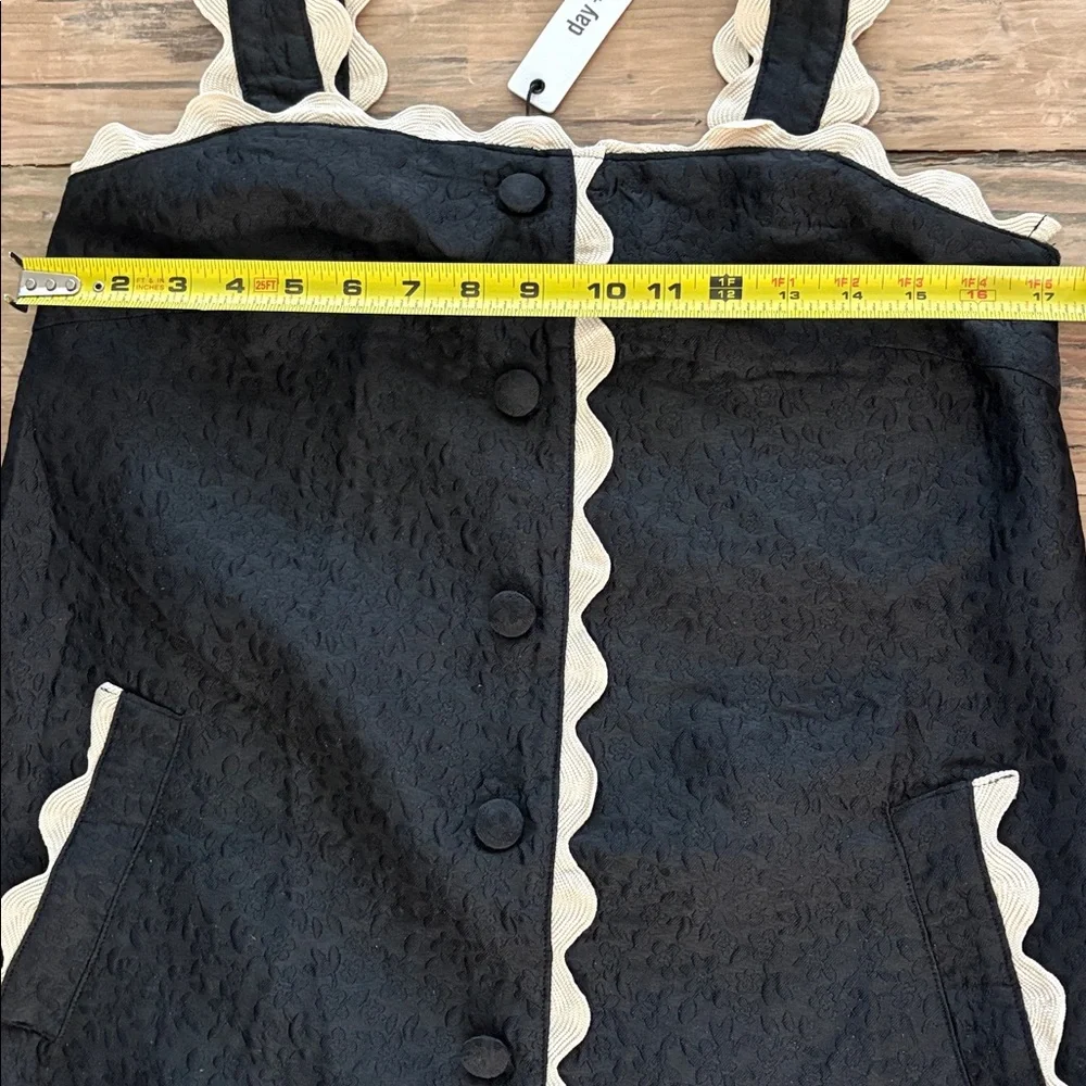 Black Mini Dress with Cream Scalloped Trim - Picture 7 of 10